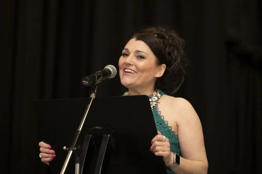 Tracy Heatley being an events host and MC at a business awards event