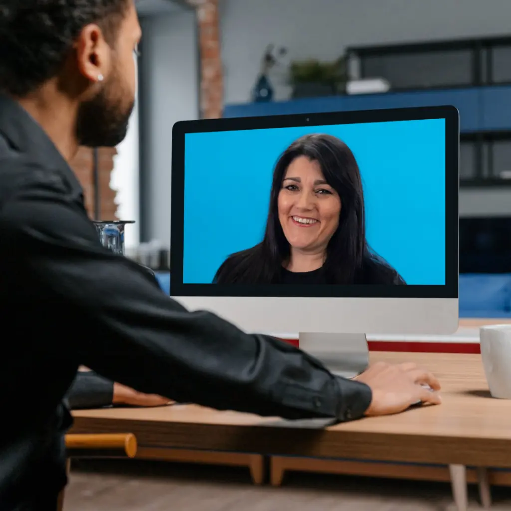 AI Strategy Foundation Session: image of Tracy Heatley on a clients computer screen as she delivers a AI strategy session with him.